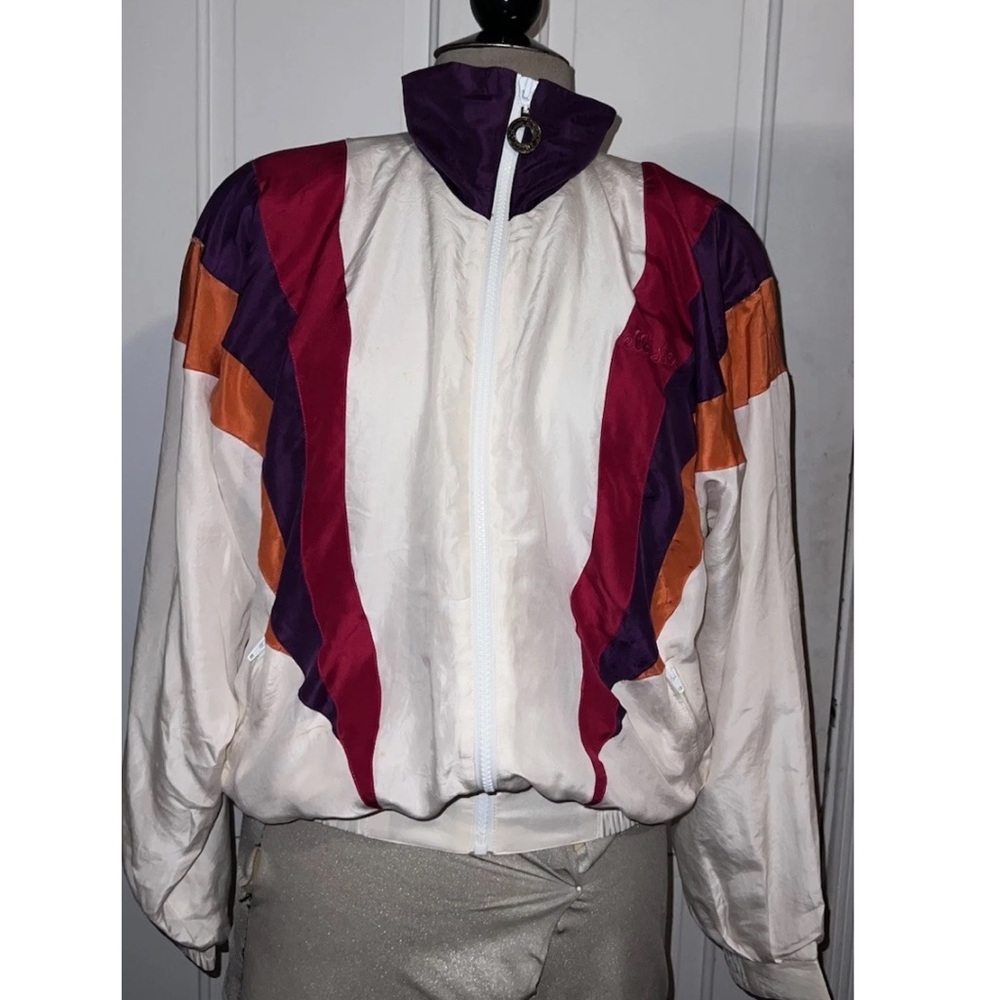 Rare Vintage ELLESSE Womens 100% Silk Windbreaker Bomber Zip Jacket White XS S M